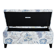 Load image into Gallery viewer, Luxury Storage Ottoman With Floral Patterned Fabric, Soft Close Hinges, Functional Footrest &amp; Seat - Blue Flower / Blue Multi
