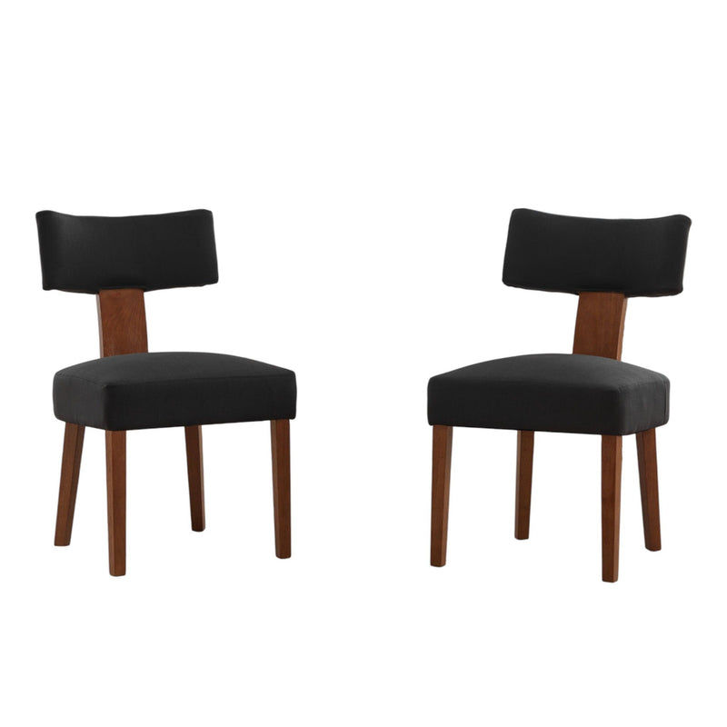 Linen Solid Wood Dining Side Chairs (Set of 2) - Black / Brown