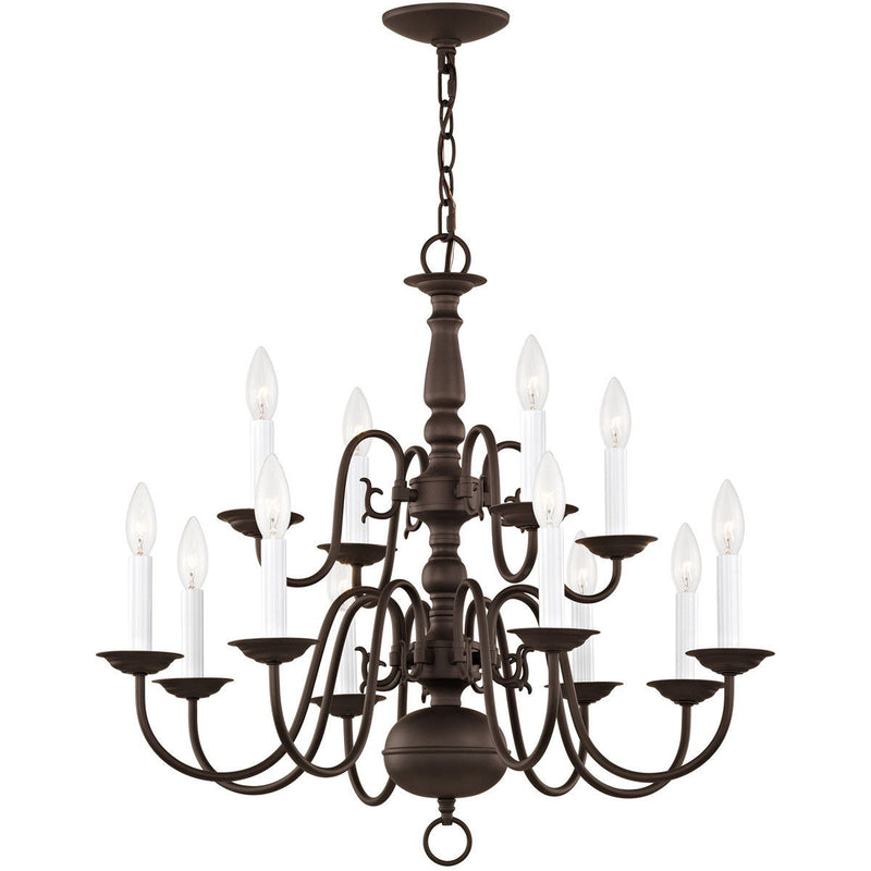 23" Twelve Light Dimmable Chandelier With Shades - Bronze