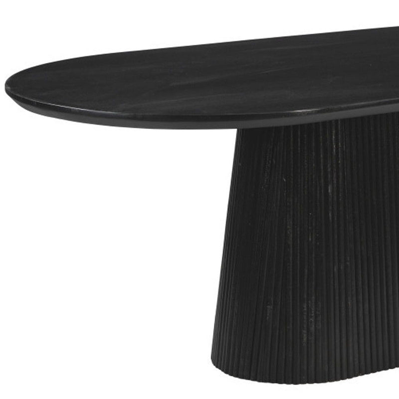 81" Solid Wood And Wood Pedestal Base Oval Dining Table - Black