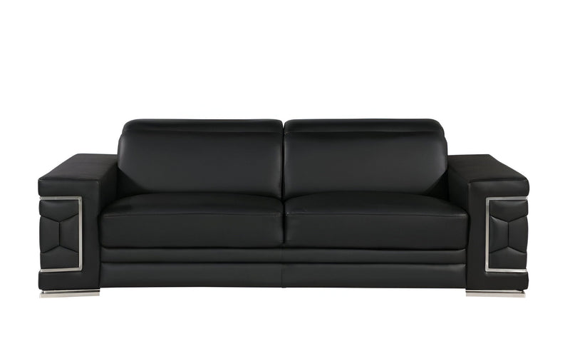 Silver Legs Sofa Leather - Black