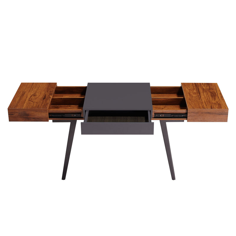 H-Shape Writing Desk - Gray / Mahogany