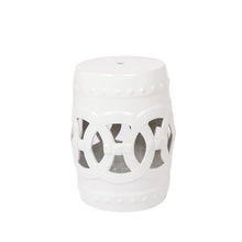 Load image into Gallery viewer, Elegant Glazed Ceramic Drum Stool Indoor / Outdoor Side Table Accent Garden Stool - White
