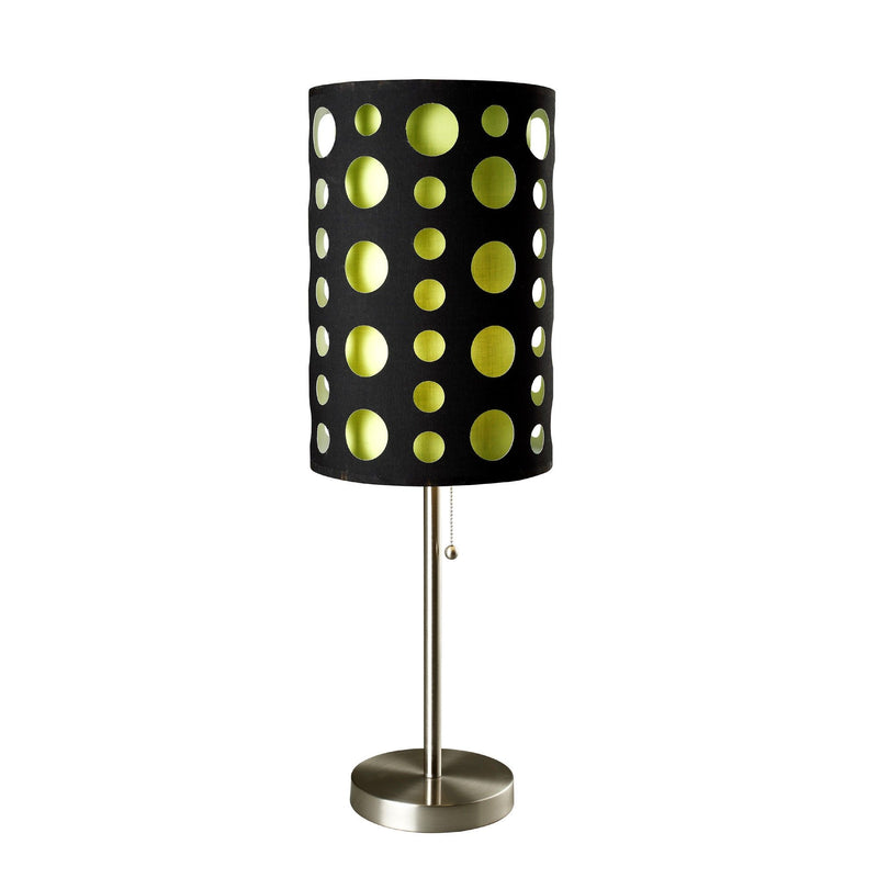Metal Mod Table Lamp With Black And Green Drum Shade - Silver