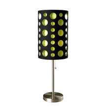 Load image into Gallery viewer, Metal Mod Table Lamp With Black And Green Drum Shade - Silver
