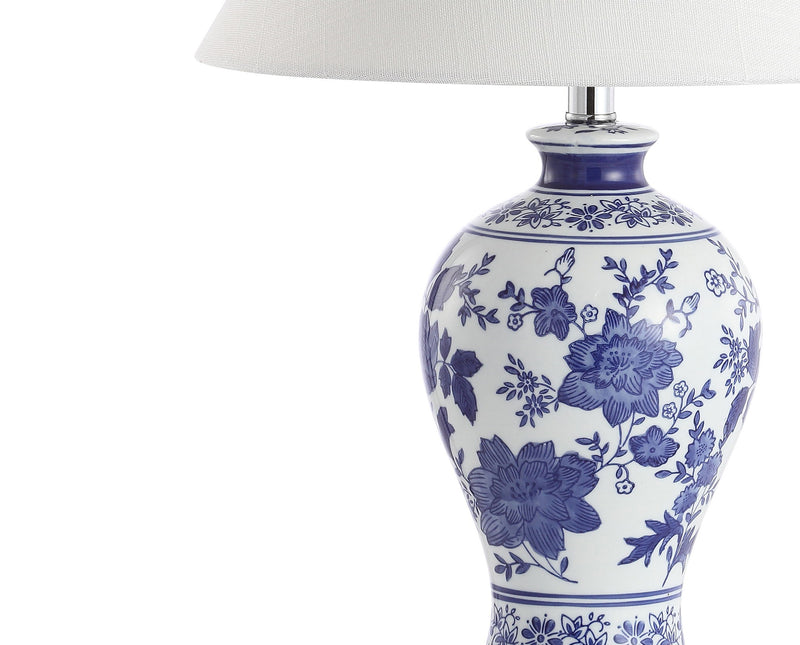 22" Urn Table Lamp With Empire Shade - Navy Blue / Gold / White