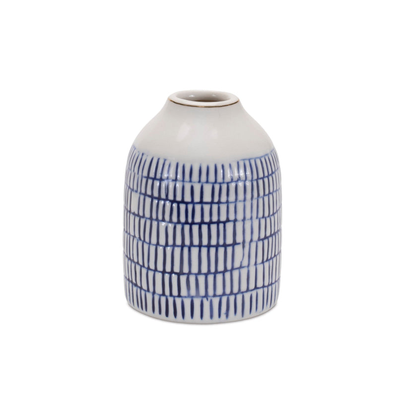 Checkered Round Table Vases (Set of 2) - Blue / White