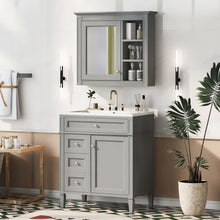 Load image into Gallery viewer, Bathroom Vanity With Medicine Cabinet, Royal Mirror Cabinet, Modern Bathroom Storage Cabinet With 2 Soft Closing Doors And 4 Drawers

