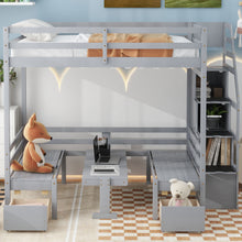 Load image into Gallery viewer, Full over Full Size Bunk with staircase,the Down Bed can be Convertible to Seats and Table Set,Gray
