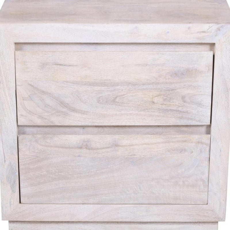 Solid Wood Distressed Two Drawer Nightstand - Ivory