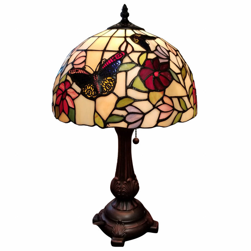 Metal Candlestick Table Lamp With Red And Black Dome Shade - Dark Brown
