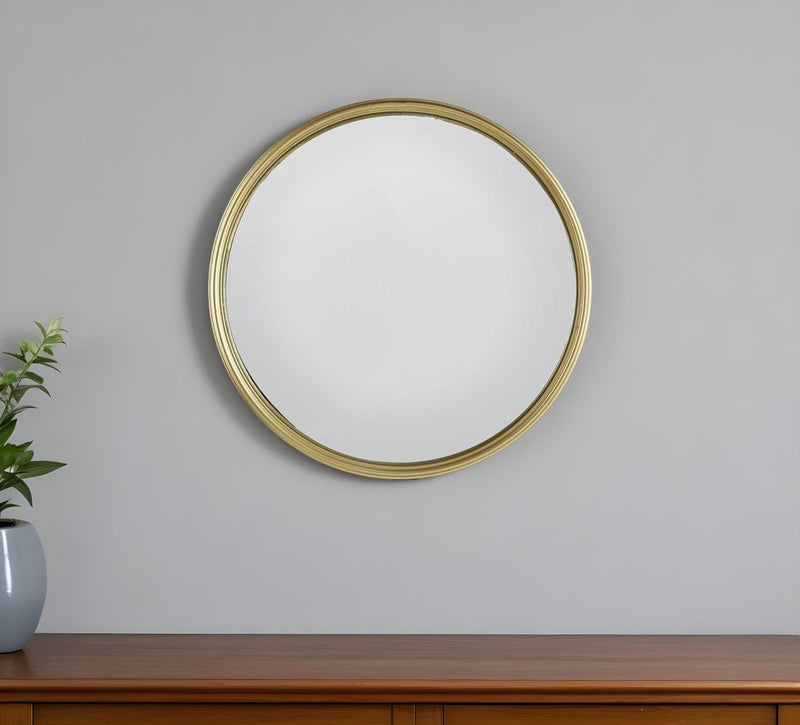 15" Round Iron Textured Framed Accent Mirror - Gold