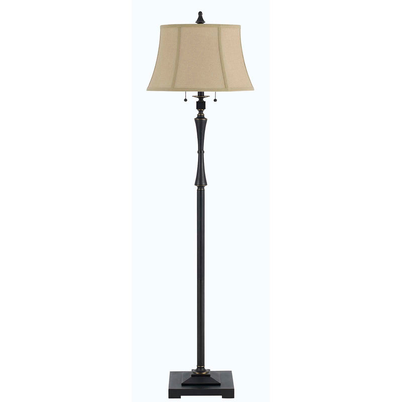 Two Light Traditional Shaped Floor Lamp With Brown Square Shade - Bronze