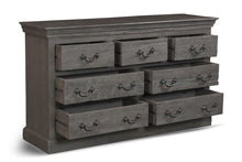 Load image into Gallery viewer, Distressed Solid And Reclaimed Wood Seven Drawer Double Dresser - Gray
