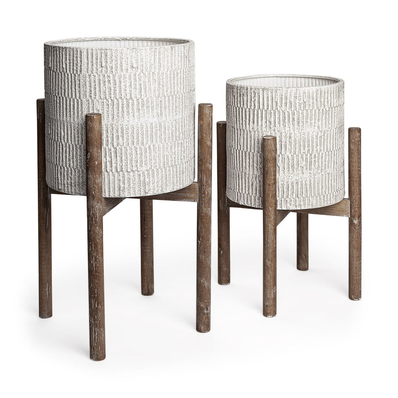 Round Elevated Planters (Set of 2) - Cream / Brown