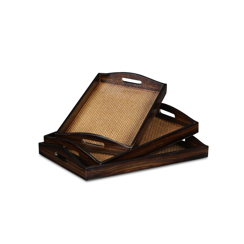 24" Rectangular Wood Handmade Tray With Handles - Brown