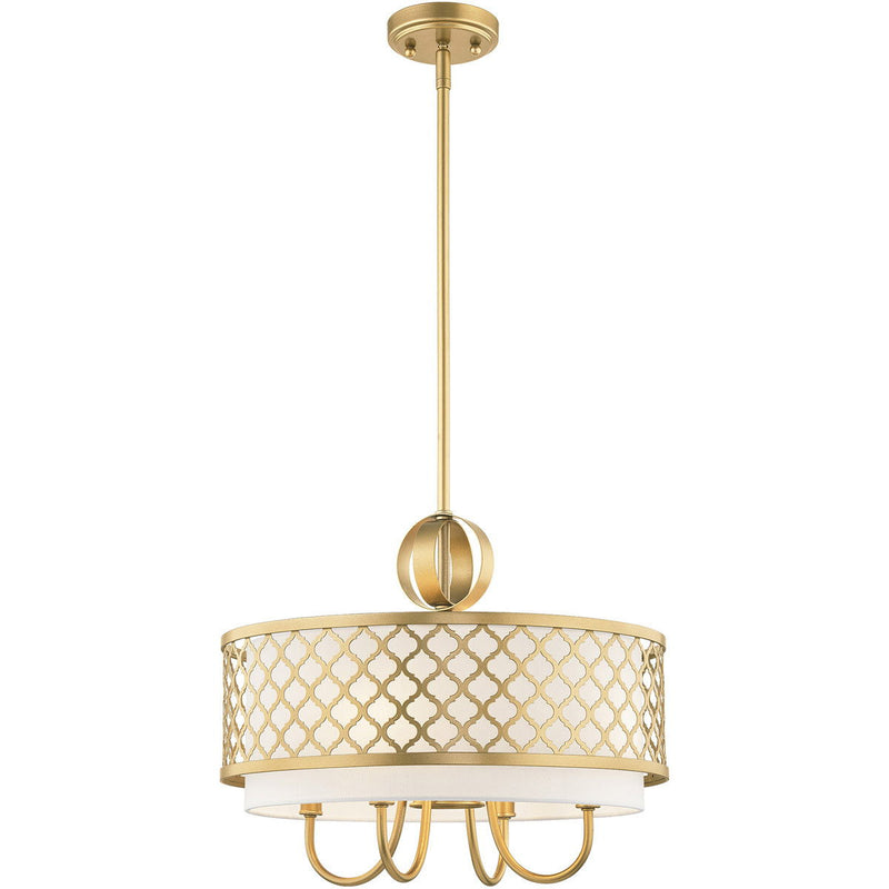 Five Light Dimmable Chandelier With Shades - Gold / Off White