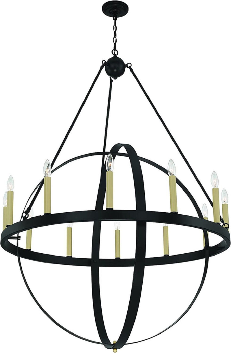 56" Candle Style Twelve Light Metal Dimmable Chandelier - Black / Gold