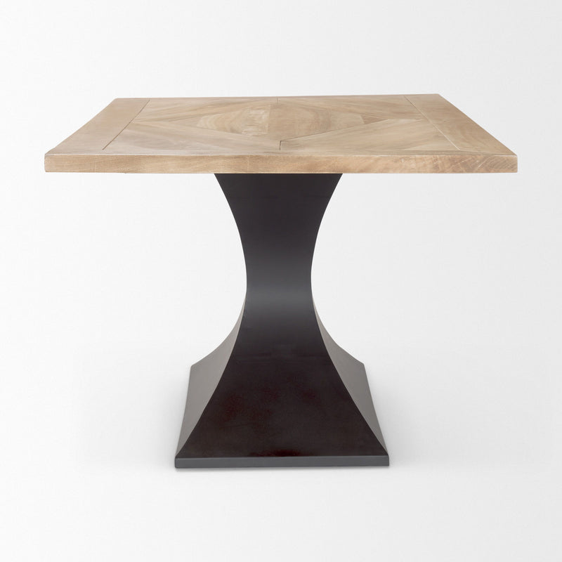 Solid Wood Iron Pedestal Base Dining Table - Brown / Gray