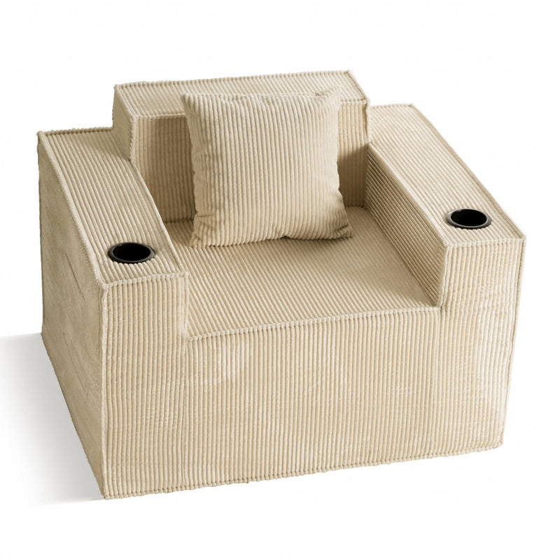 Corduroy Arm Chair And Toss Pillow - Khaki