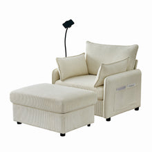 Load image into Gallery viewer, Comfy Corduroy Oversized Chaise Lounge Chair With Ottoman And Storage
