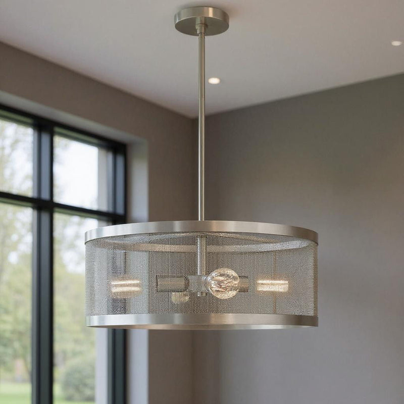 16" Four Light Dimmable Chandelier With Shades - Nickel
