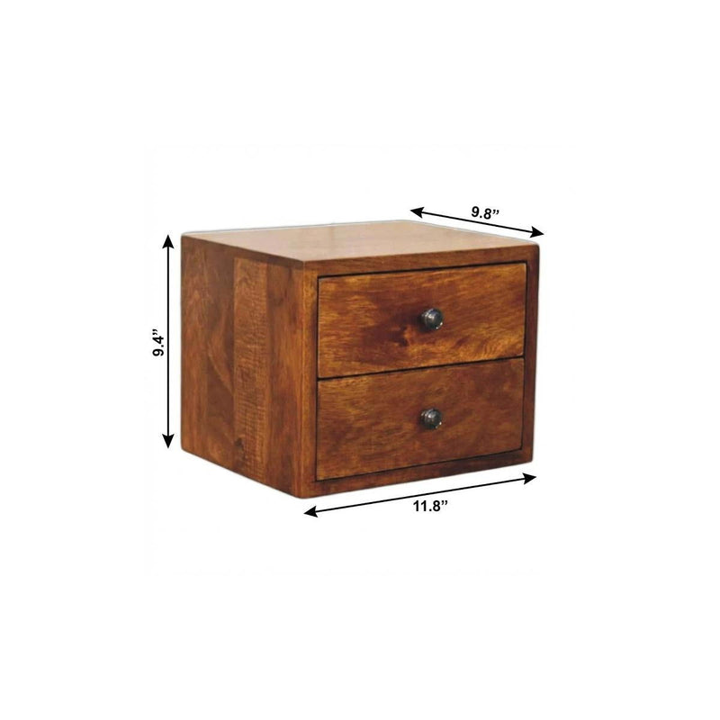 Solid Wood Two Drawer Floating Nightstand - Chestnut