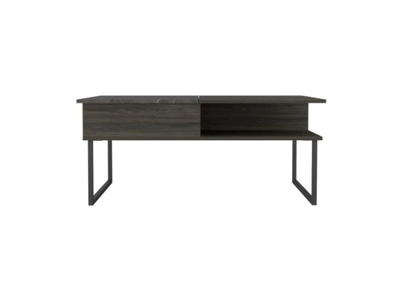 Metal Lift Top Coffee Table With Two Shelves - Gray And Onyx