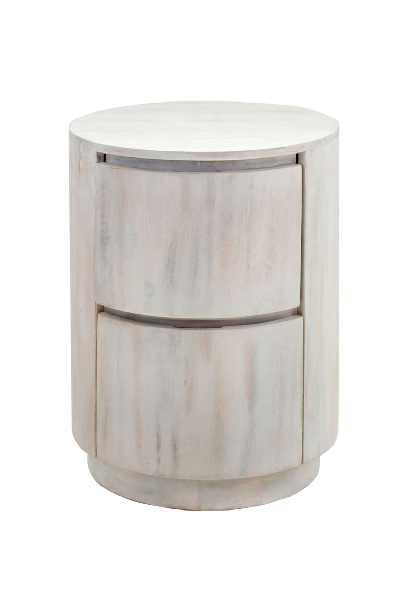 24" Solid Wood Round Drum End Table With Two Drawers - White