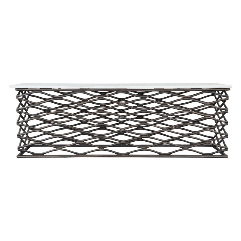 50" Genuine Marble And Aluminum Abstract Coffee Table - White And Antiqued Bronze