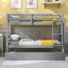 Load image into Gallery viewer, Twin Over Twin Bunk Beds with Trundle, Solid Wood Trundle Bed Frame with Safety Rail and Ladder, Kids/Teens Bedroom, Guest Room Furniture, Can Be converted into 2 Beds,Grey (Old Sku:W504S00027)
