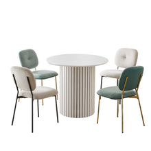 Load image into Gallery viewer, Modern 4 Person Dining Set With Bamboo &amp; Table And Turquoise &amp; Chairs Metal Legs, Space Saving Design - White
