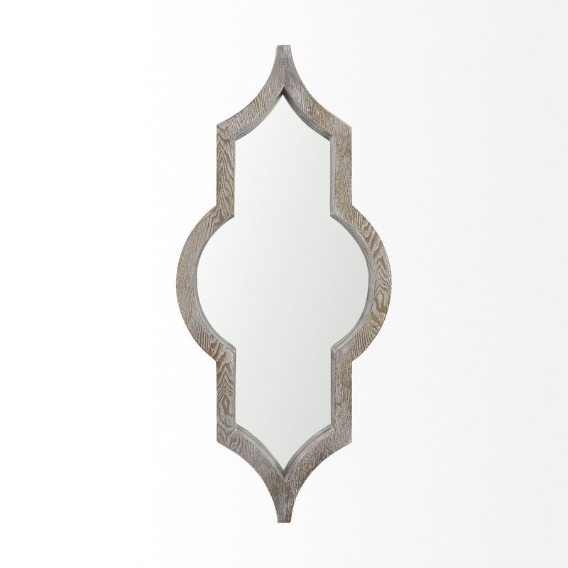 Solid Wood Abstract Framed Accent Mirror - Brown
