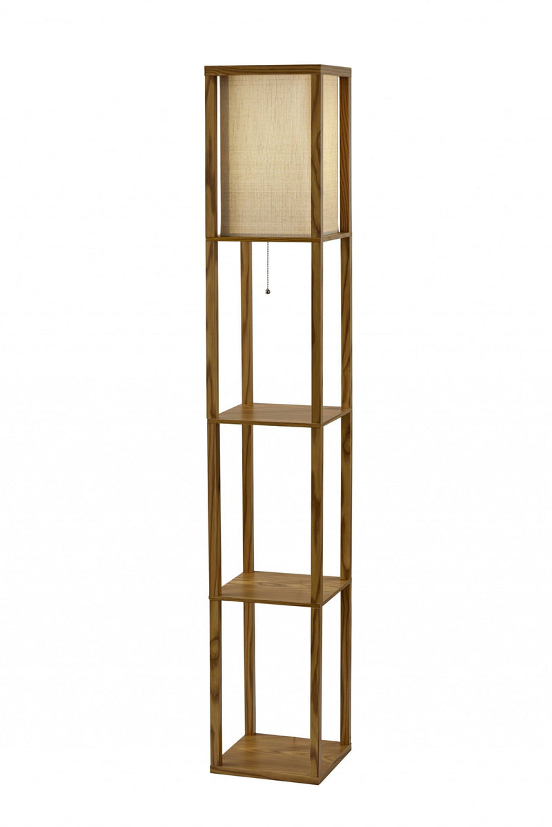 Floor Lamp With Storage Shelves - Natural Wood