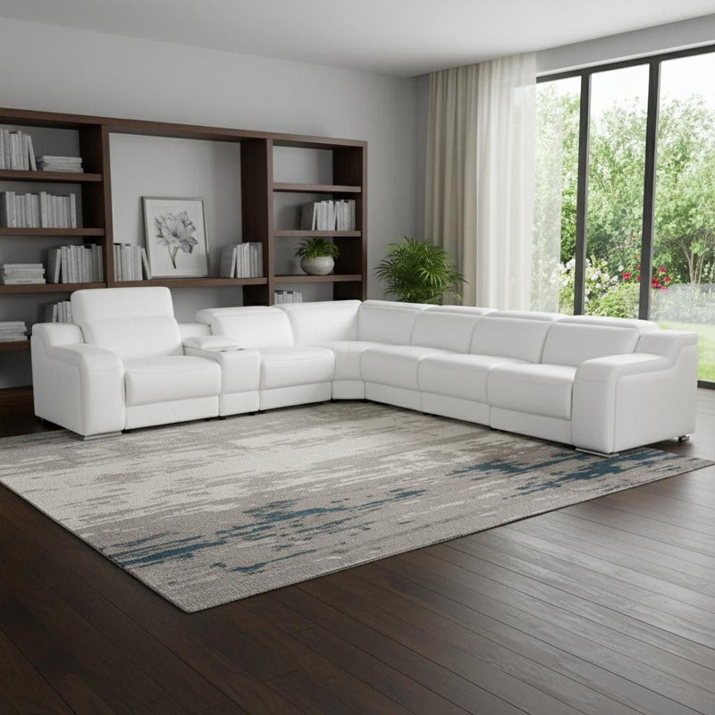 Italian leather 4 power reclining seats L shaped Seven Piece Corner Sectional With Console - White