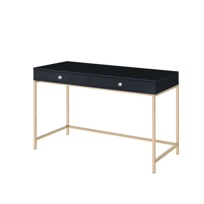 47" Writing Desk With Two Drawers - Black And Gold