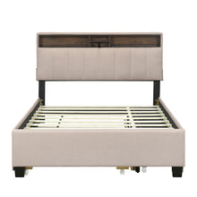 Load image into Gallery viewer, Upholstered Platform Bed With Storage Headboard, Trundle &amp; 2 Drawers And A Set Of Sockets &amp; USB Ports
