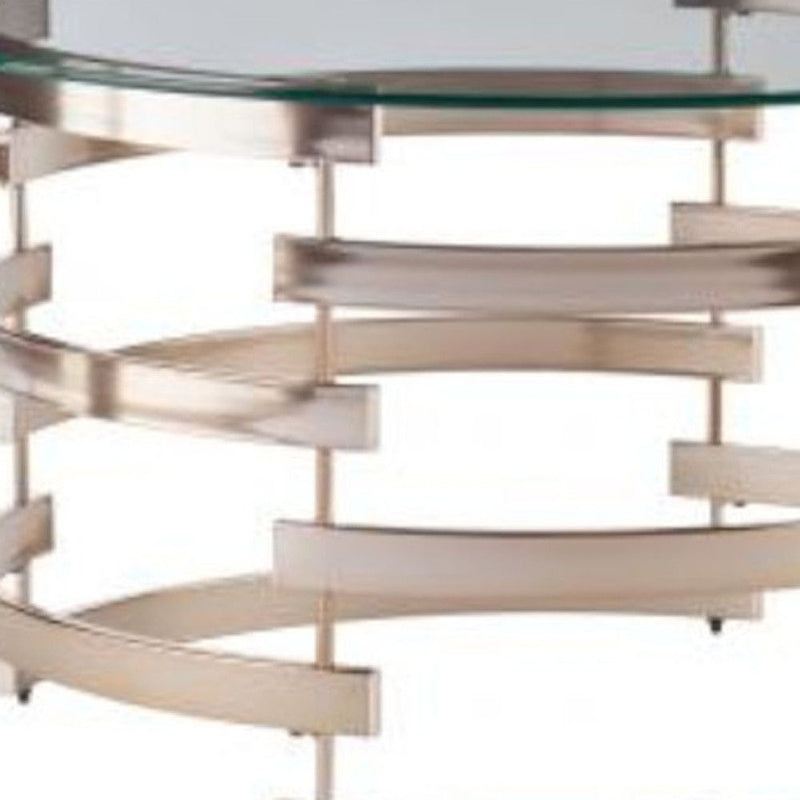 Glass And Metal With Iron Round Coffee Table - Clear / Champagne
