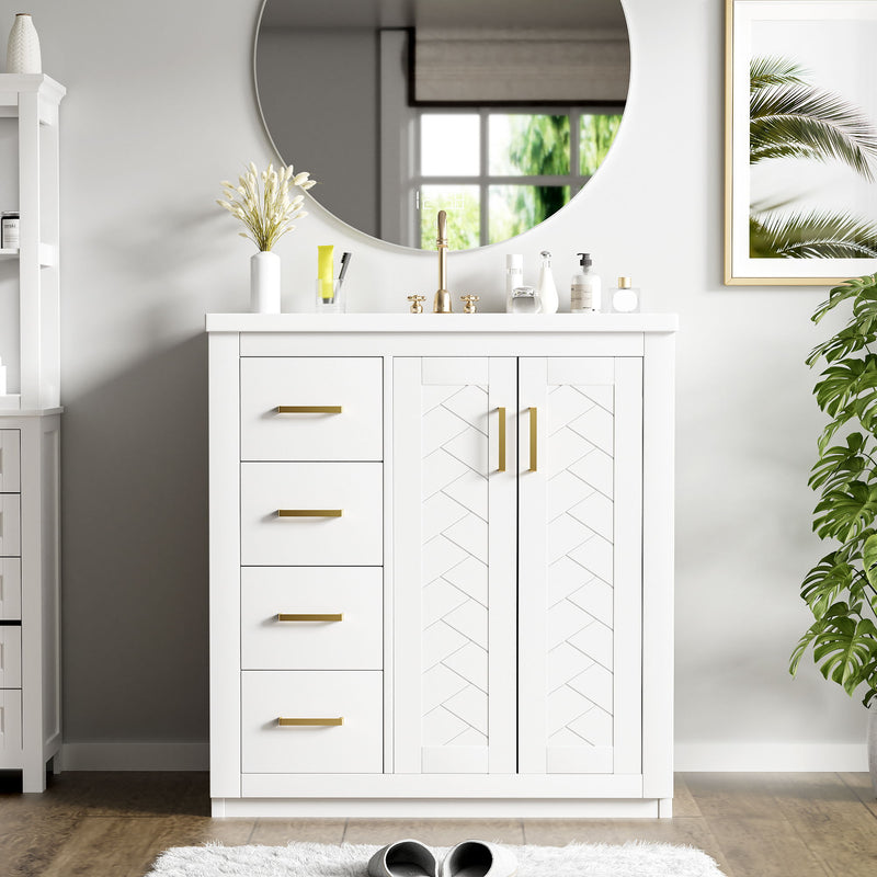 Retro Style Bathroom Vanity With 3 Drawers & Soft-Closing Doors