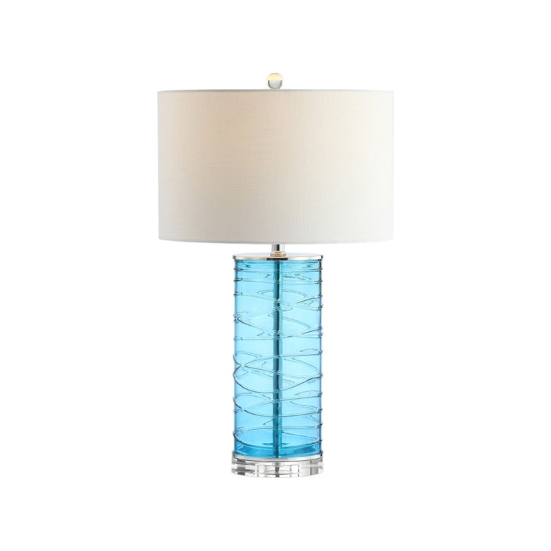 Novelty Table Lamps With Drum Shades (Set of 2) - Turquoise / Clear