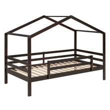 Load image into Gallery viewer, Twin Over Twin Bunk Bed with Roof, Slide and Ladder, Espresso
