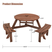 Load image into Gallery viewer, 6-Person Circular Outdoor Wooden Picnic Table for Patio, Backyard, Garden, DIY w/ 3 Built-in Benches, 1720lb Capacity - Brown
