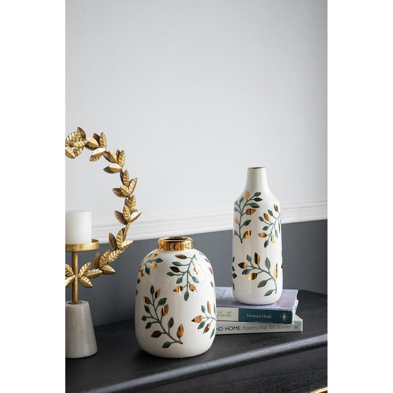 Leaf Round Table Vase - White / Green / White