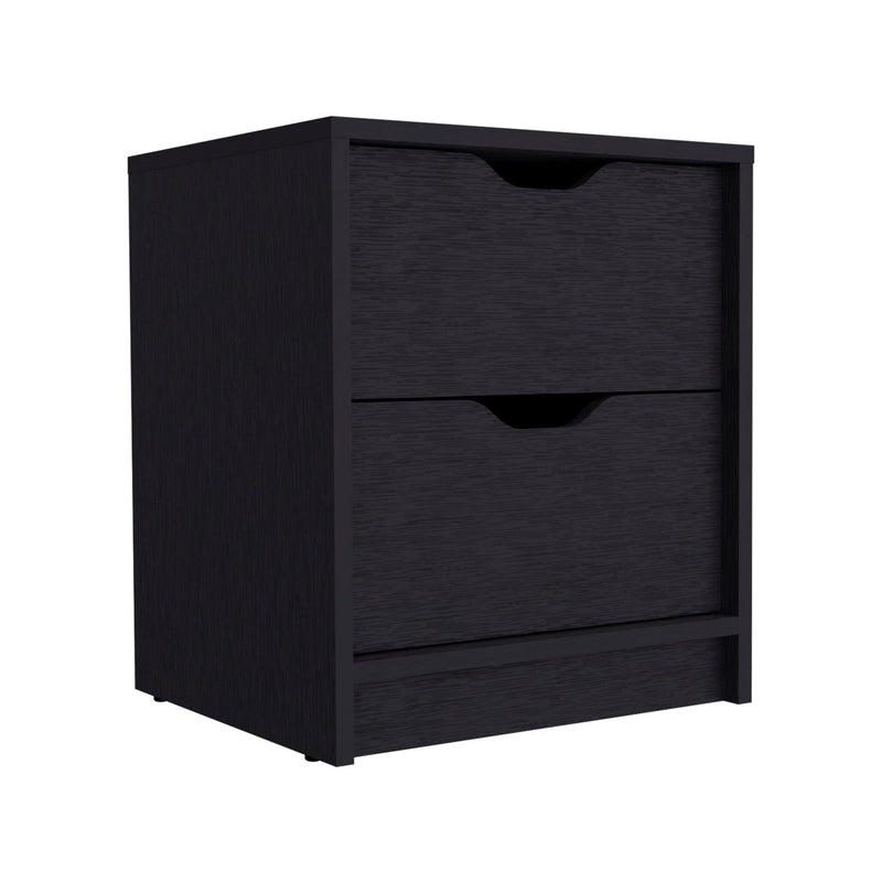 16.1" x 14.3" Two Drawer Faux Wood Nightstand - Black