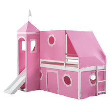 Load image into Gallery viewer, Twin Size Bunk Bed with Slide Pink Tent and Tower - Pink
