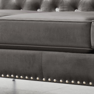 82.3" Width Modern Velvet Sofa Jeweled Buttons Tufted Square Arm Couch Grey,2 Pillows Included