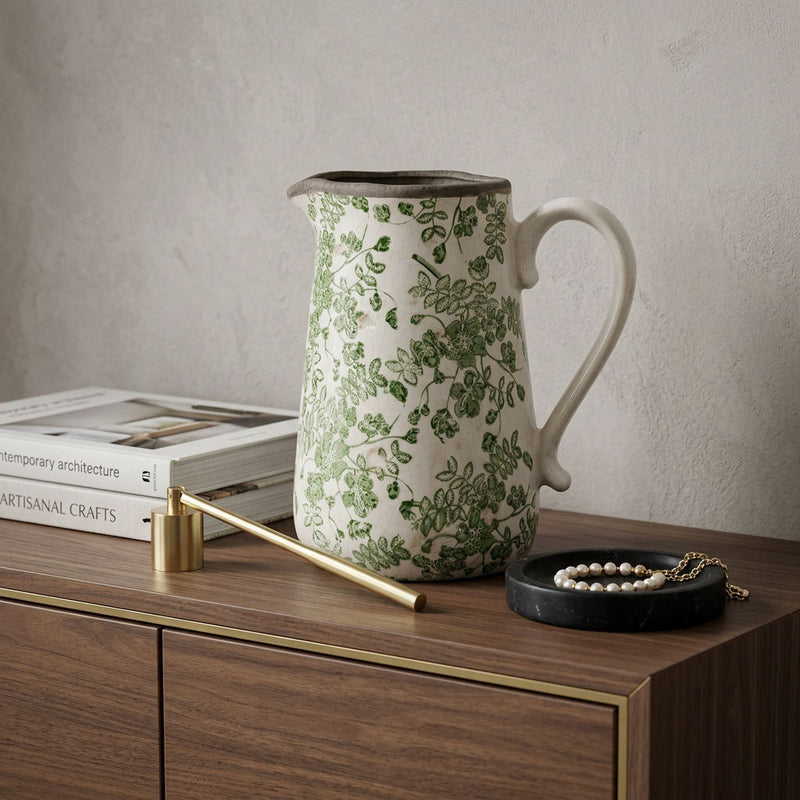 Leaf Round Jug Vase (574226) - Green / White