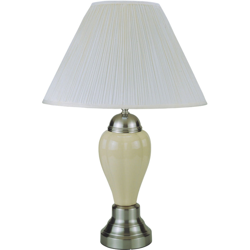 Ceramic Urn Table Lamp With White Empire Shade - Ivory And Silver