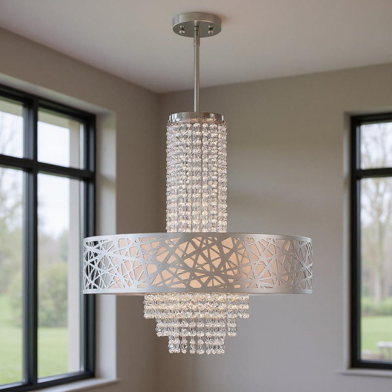 25" Five Light Dimmable Chandelier With Shades - Silver