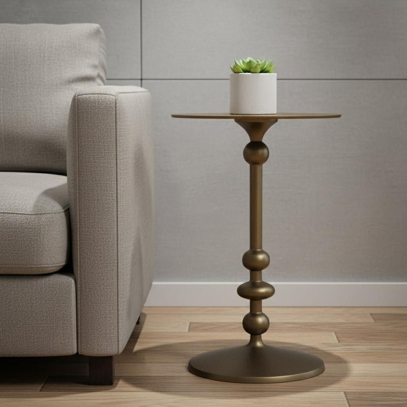 19" Bronze Aluminum Round Pedestal End Table - Gold